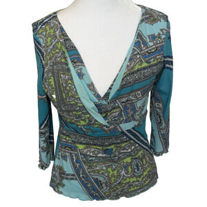 90s Y2K INC Babydoll Top Paisley Fairy Grunge Womens Size M Lettuce Hem 3/4 Slee